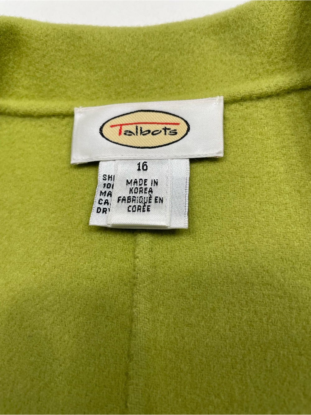 Talbots Vintage 100% Wool Chartreuse Green Open-Front Coat Jacket Size 16 - Picture 3 of 10